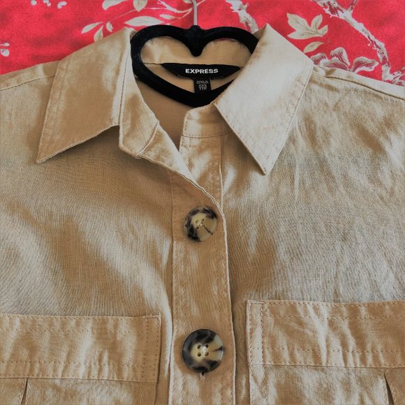 Crisp Linen-Blend Semi-Cropped Tie-Front Utility Shirt - Size XXS - Picture 13 of 16